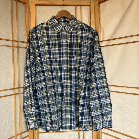 L.L. Bean Mens Medium Blue Plaid Long Sleeve Button Down Shirt OJAV1 100% Cotton - Picture 2 of 11